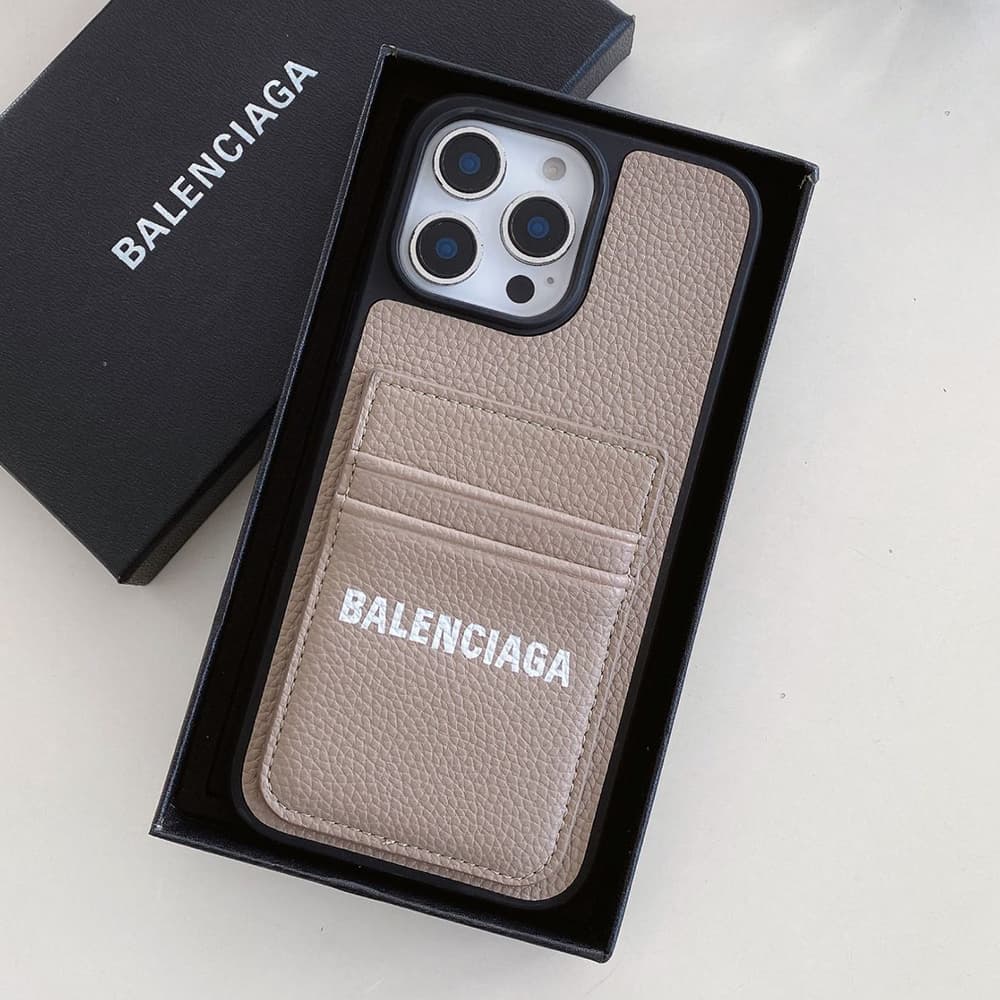 Balenciaga Logo Print with Double-layer Card Slots iPhone Case (4 Colors)