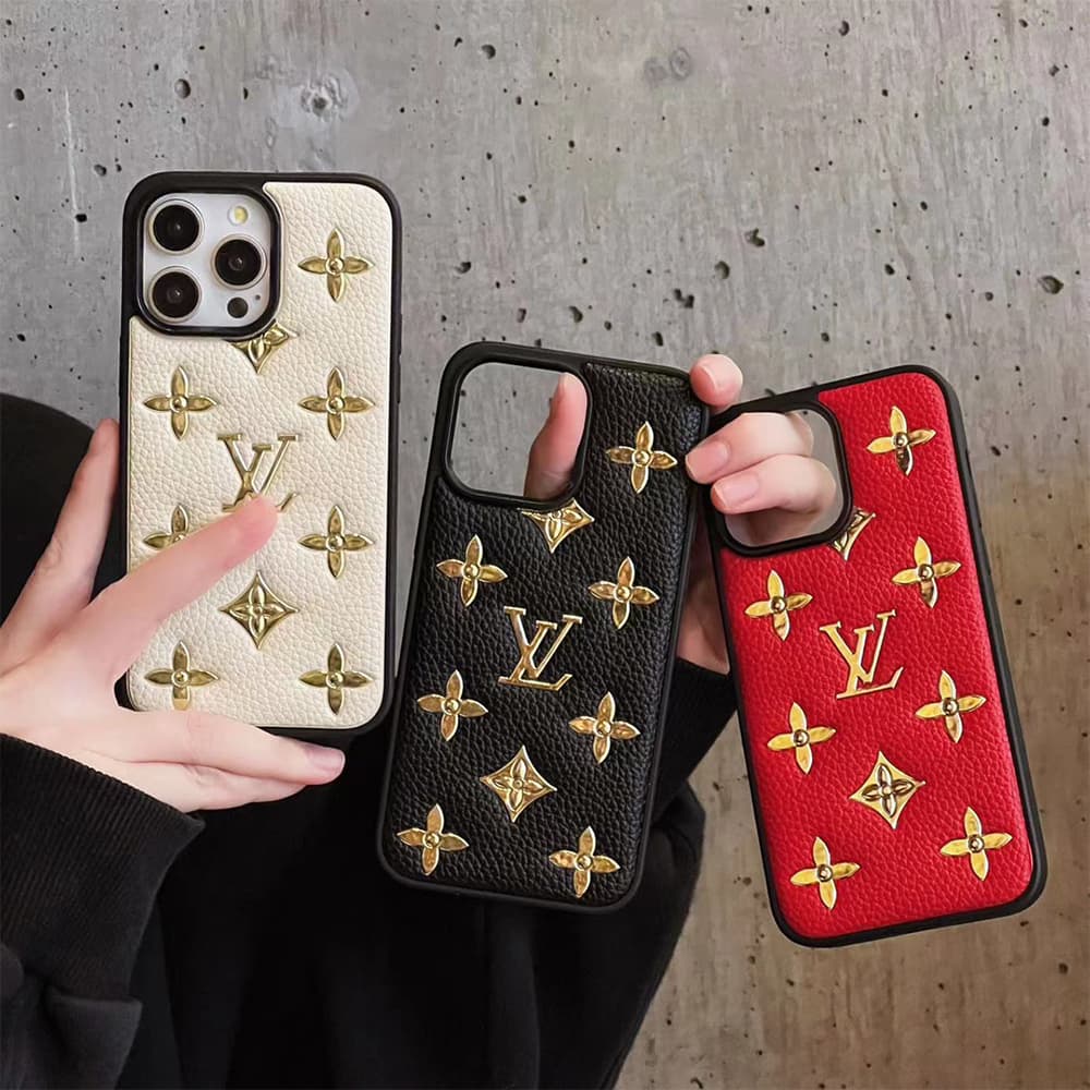 Louis Vuitton Gold LV Logo & Fleur Pattern Embossed iPhone Case (3 Colors)