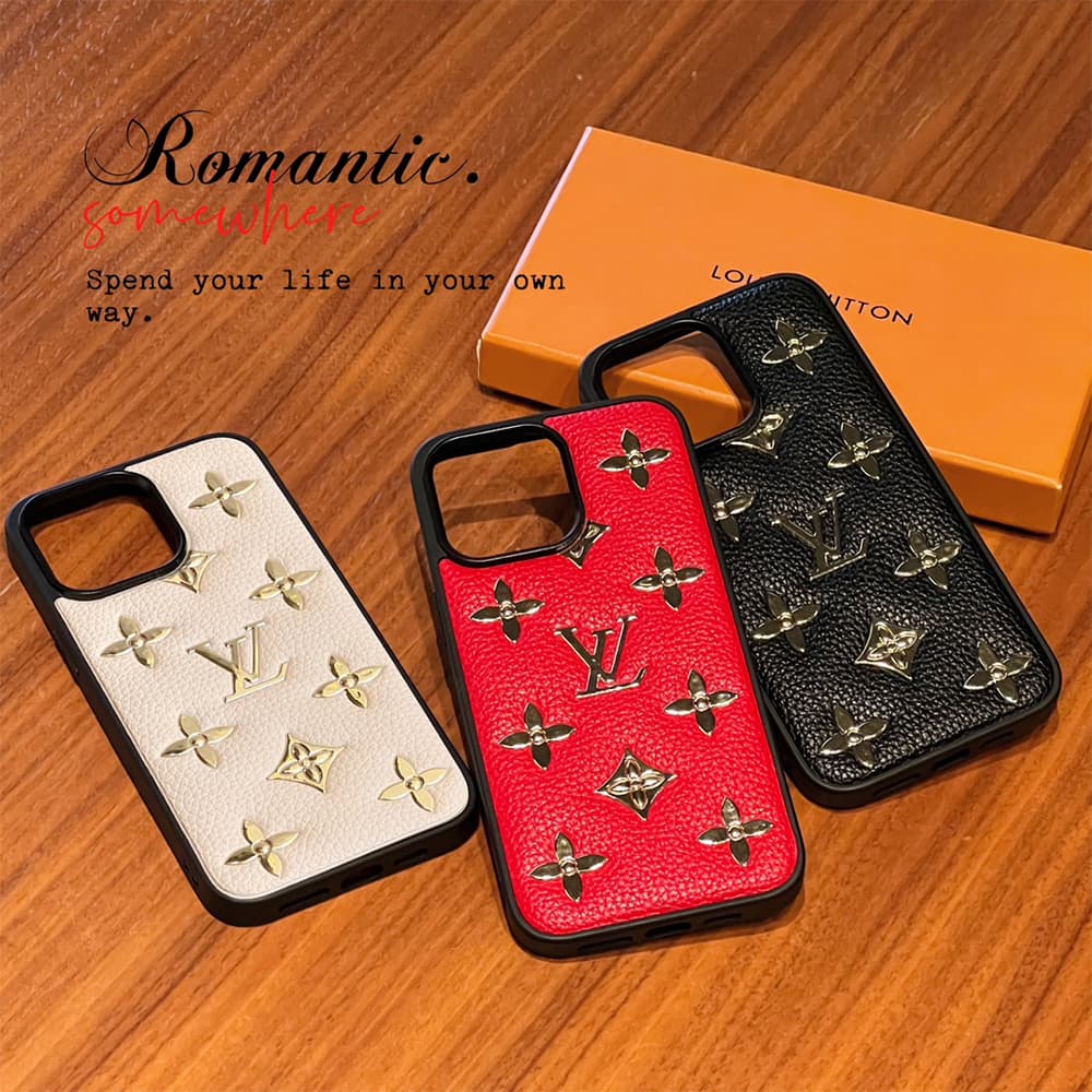 Louis Vuitton Gold LV Logo & Fleur Pattern Embossed iPhone Case (3 Colors)