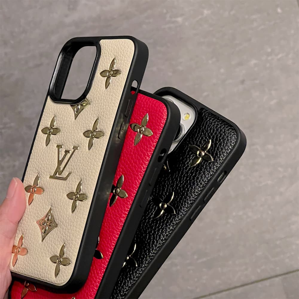Louis Vuitton Gold LV Logo & Fleur Pattern Embossed iPhone Case (3 Colors)