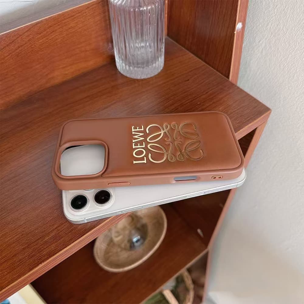 Loewe Gold Logo & Embossed Text iPhone Case (2 Colors)