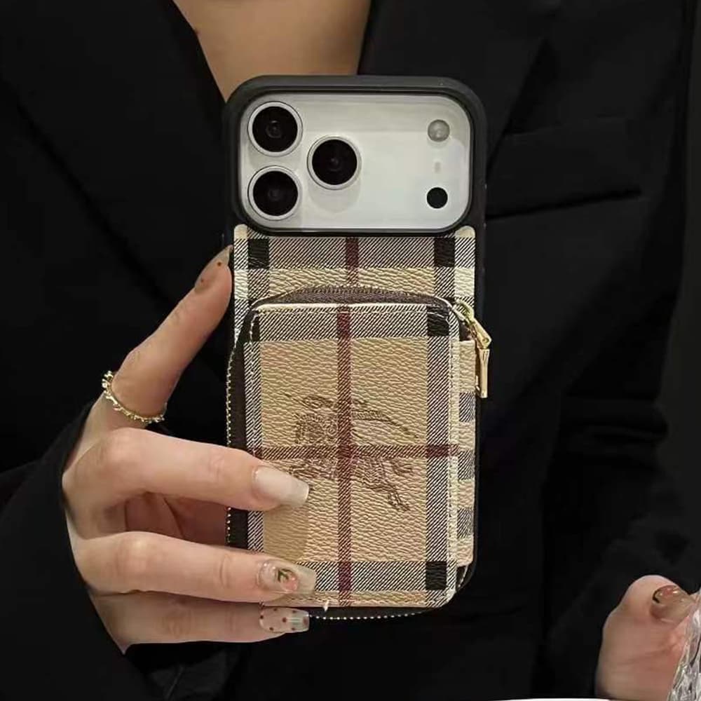 LV & Burberry Zip Pouch Monogram/Check Print iPhone Case