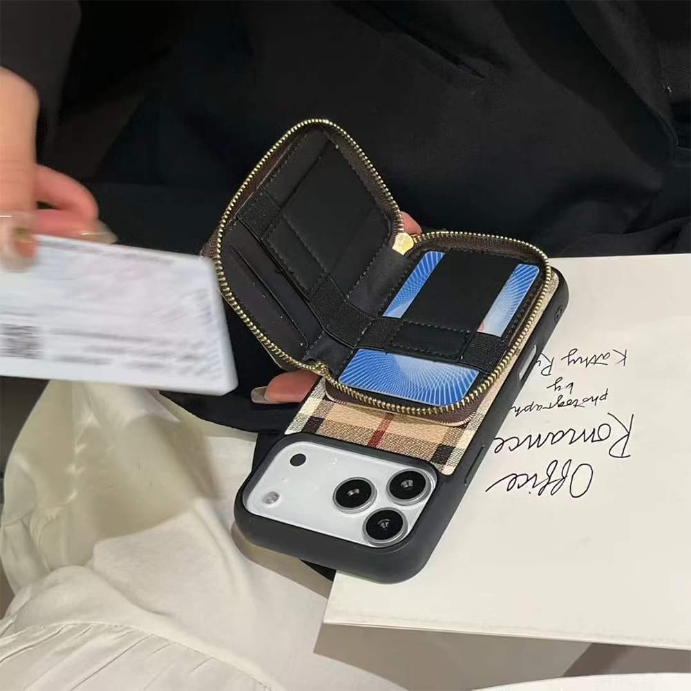 LV & Burberry Zip Pouch Monogram/Check Print iPhone Case