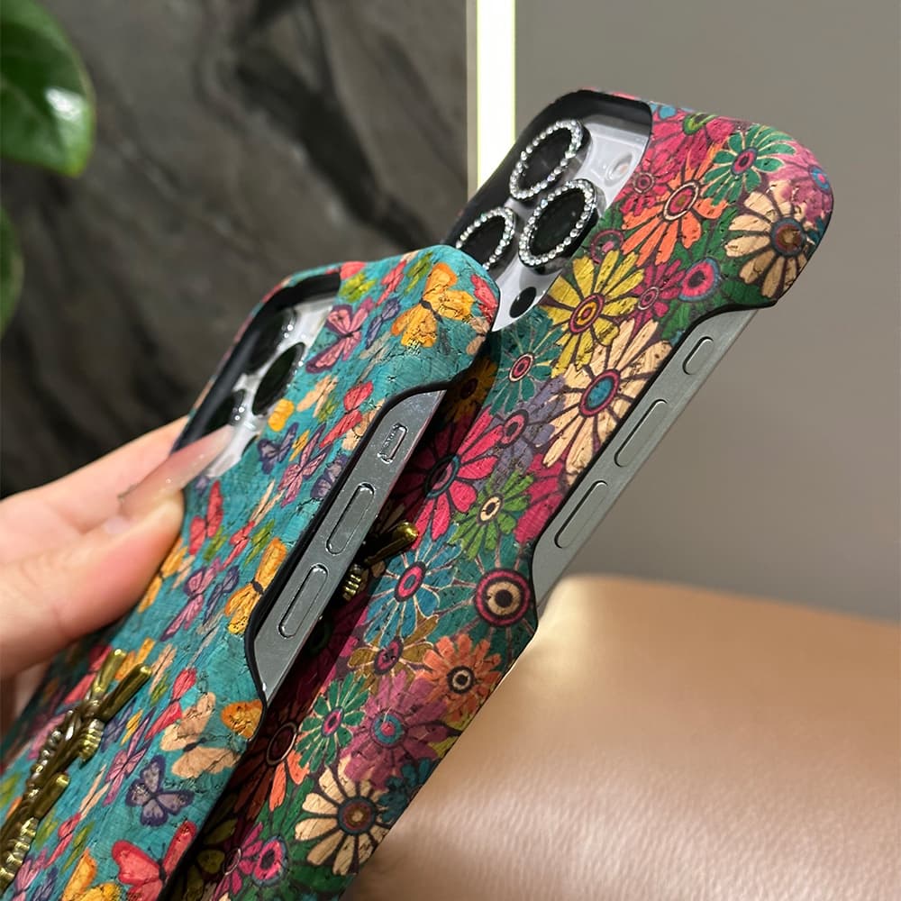 YSL Vintage Floral & Butterfly iPhone Case with Metal Logo