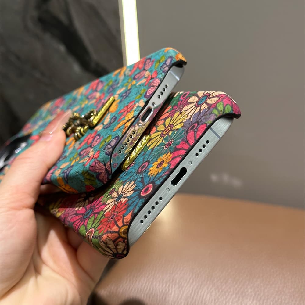YSL Vintage Floral & Butterfly iPhone Case with Metal Logo