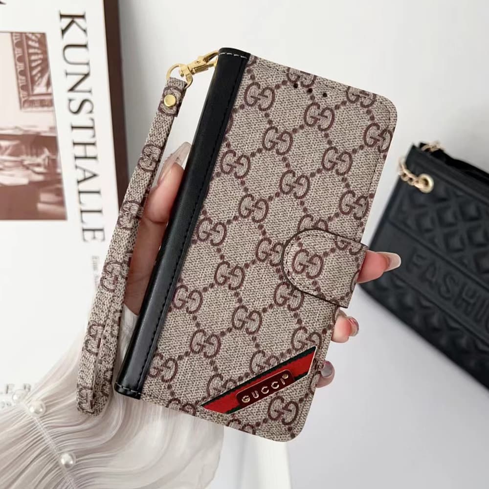 LV & Gucci Flip Leather iPhone Case with Short Strap