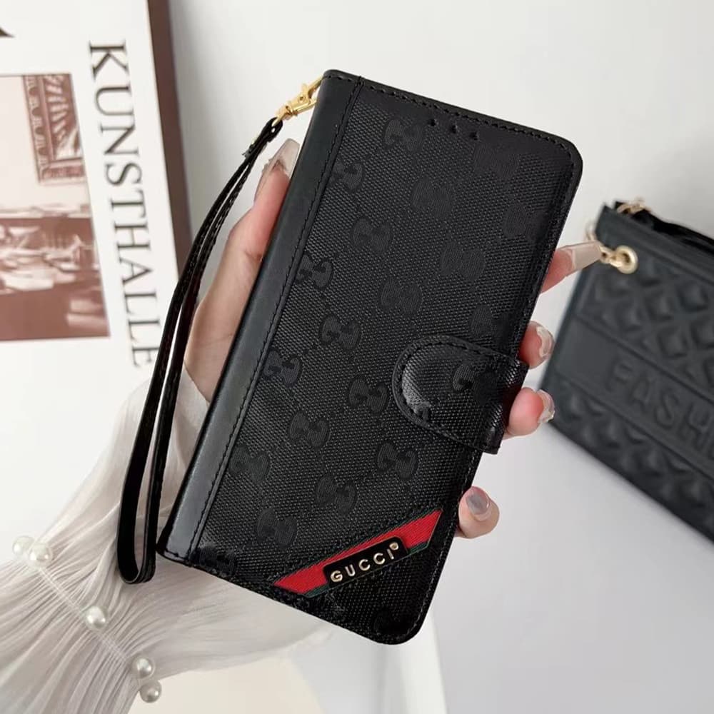 LV & Gucci Flip Leather iPhone Case with Short Strap