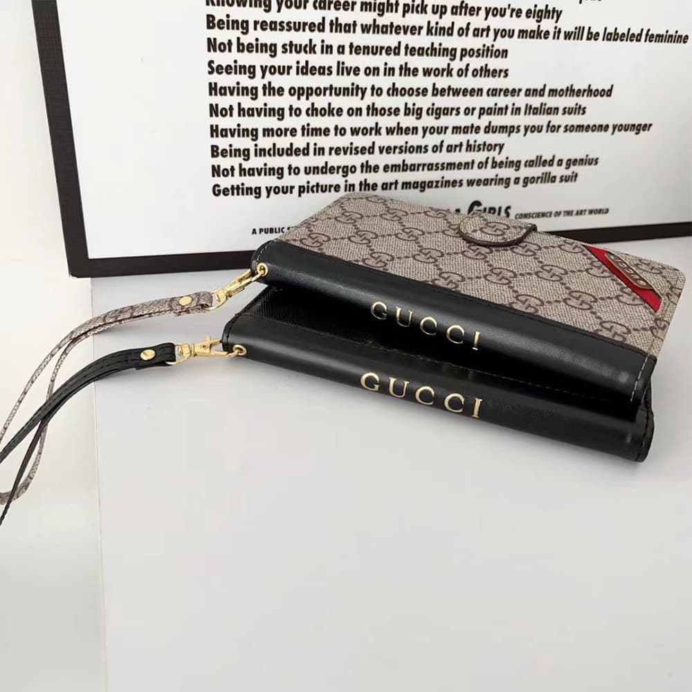 LV & Gucci Flip Leather iPhone Case with Short Strap