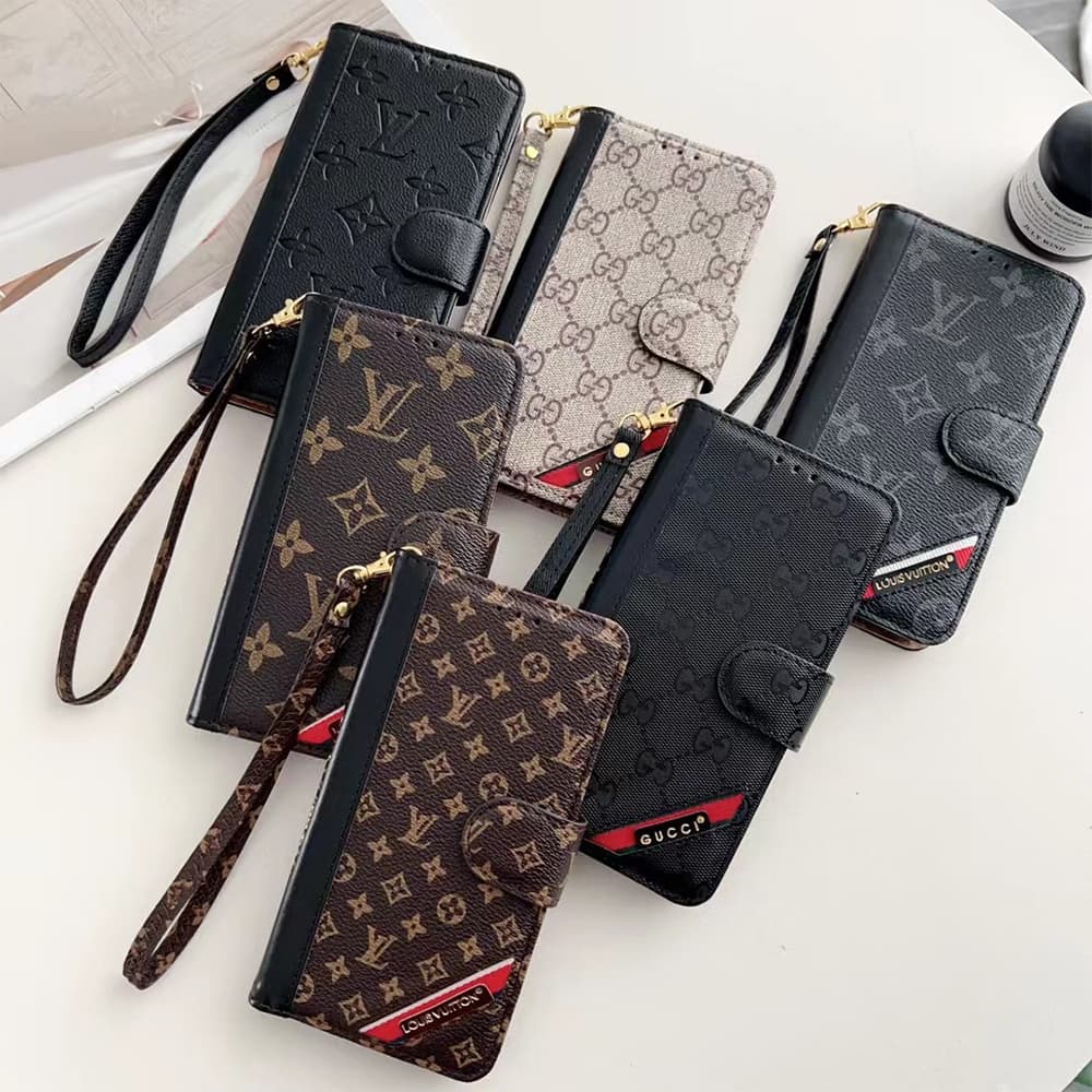 LV & Gucci Flip Leather iPhone Case with Short Strap