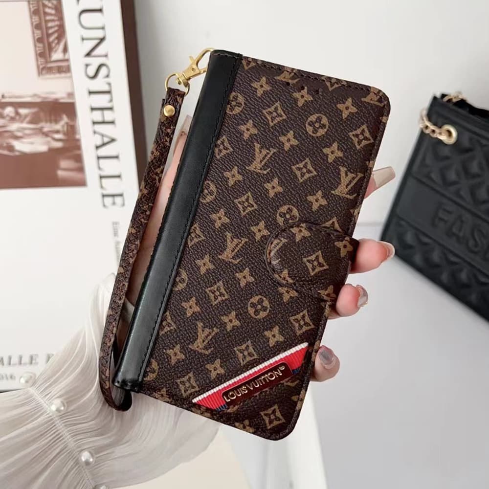 LV & Gucci Flip Leather iPhone Case with Short Strap