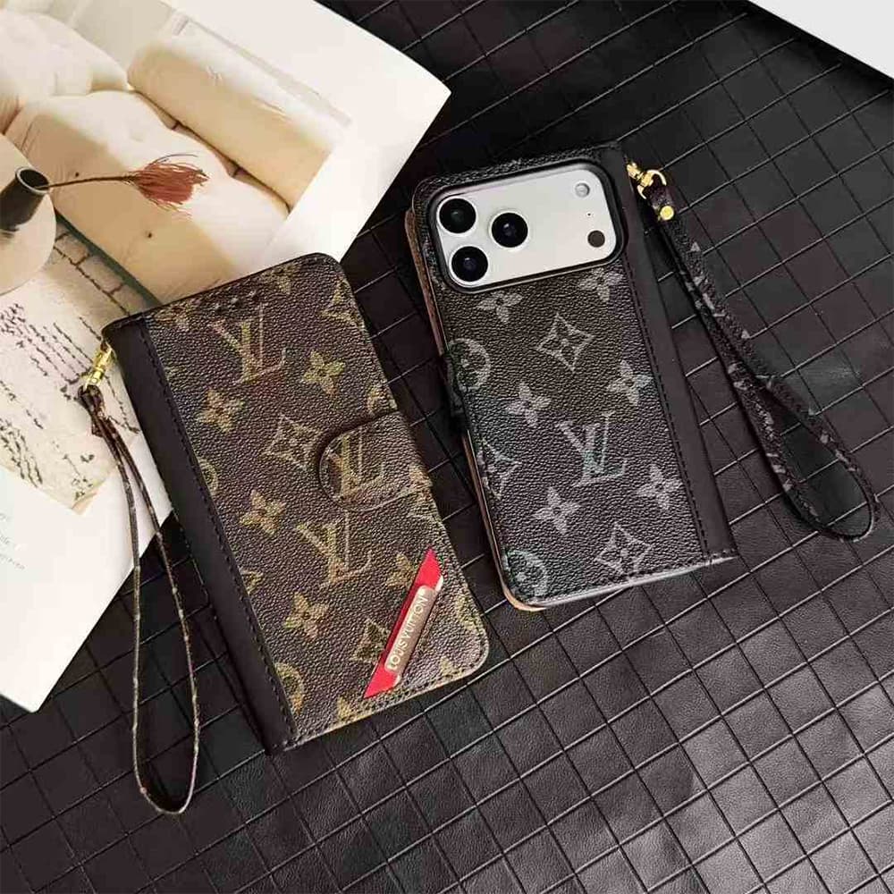 LV & Gucci Flip Leather iPhone Case with Short Strap