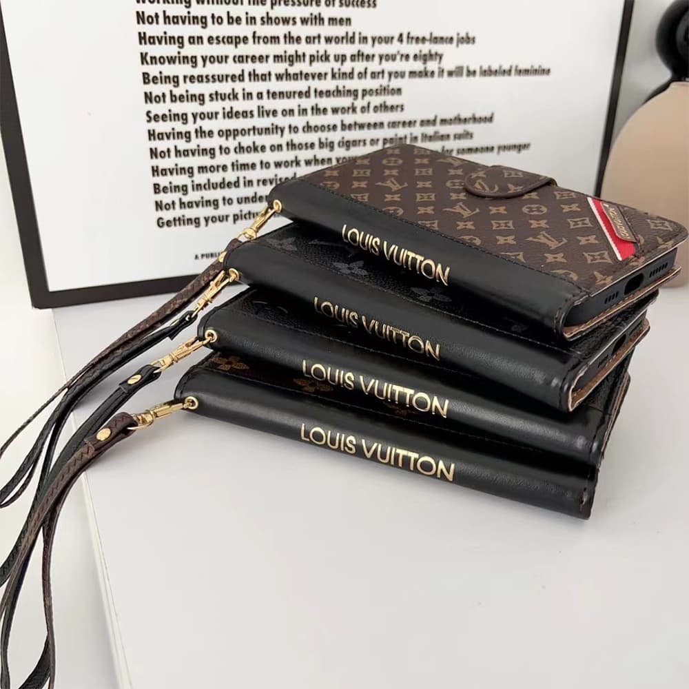 LV & Gucci Flip Leather iPhone Case with Short Strap