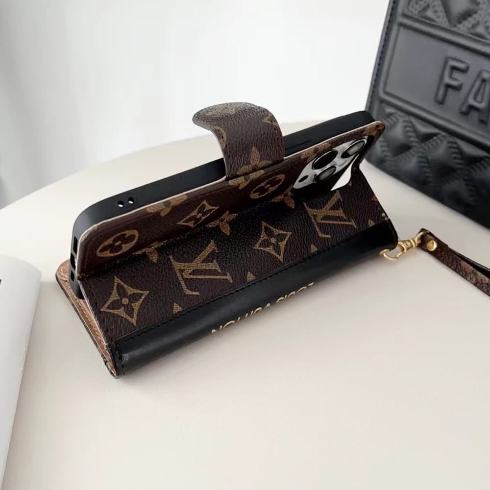 LV & Gucci Flip Leather iPhone Case with Short Strap