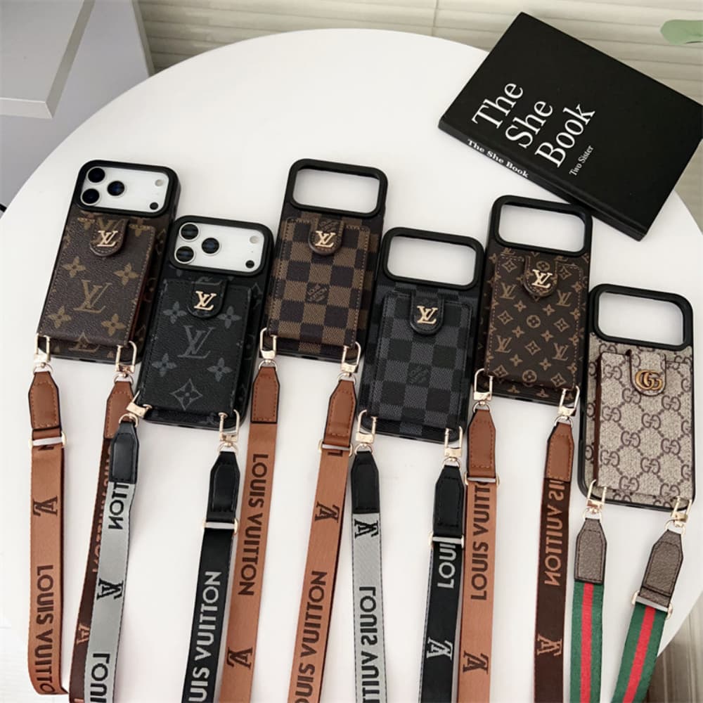 LV & Gucci Flip-style Card Holder Crossbody iPhone Case