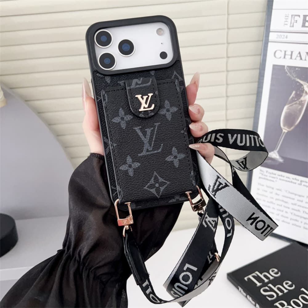 LV & Gucci Flip-style Card Holder Crossbody iPhone Case