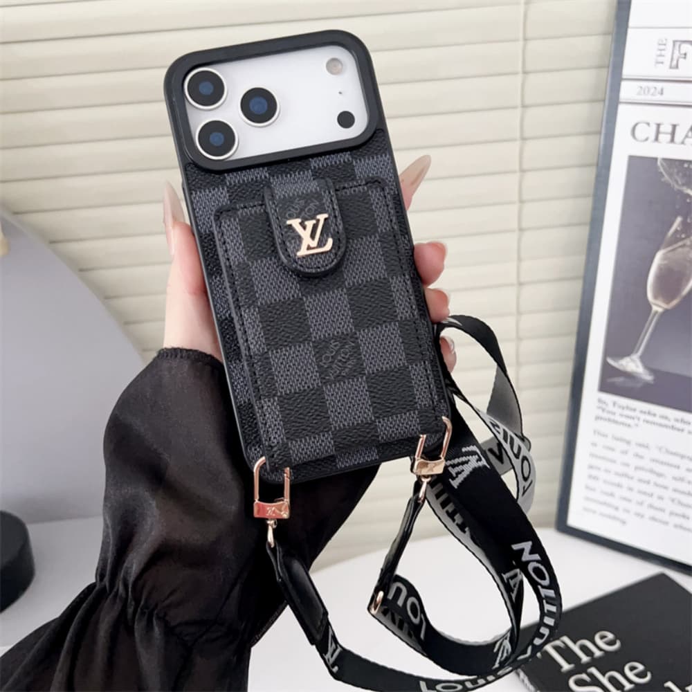 LV & Gucci Flip-style Card Holder Crossbody iPhone Case
