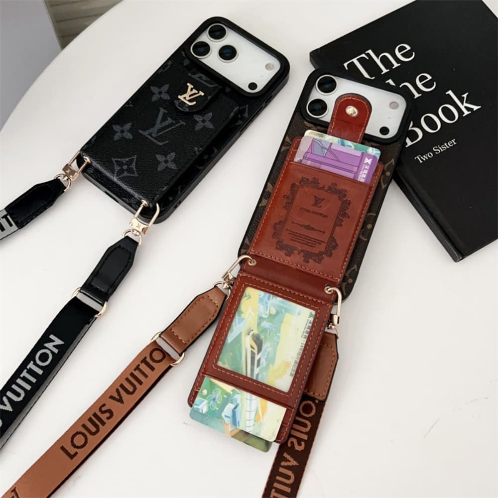 LV & Gucci Flip-style Card Holder Crossbody iPhone Case