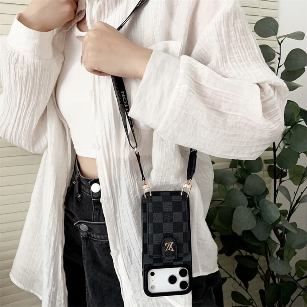 LV & Gucci Flip-style Card Holder Crossbody iPhone Case