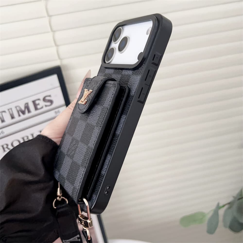 LV & Gucci Flip-style Card Holder Crossbody iPhone Case