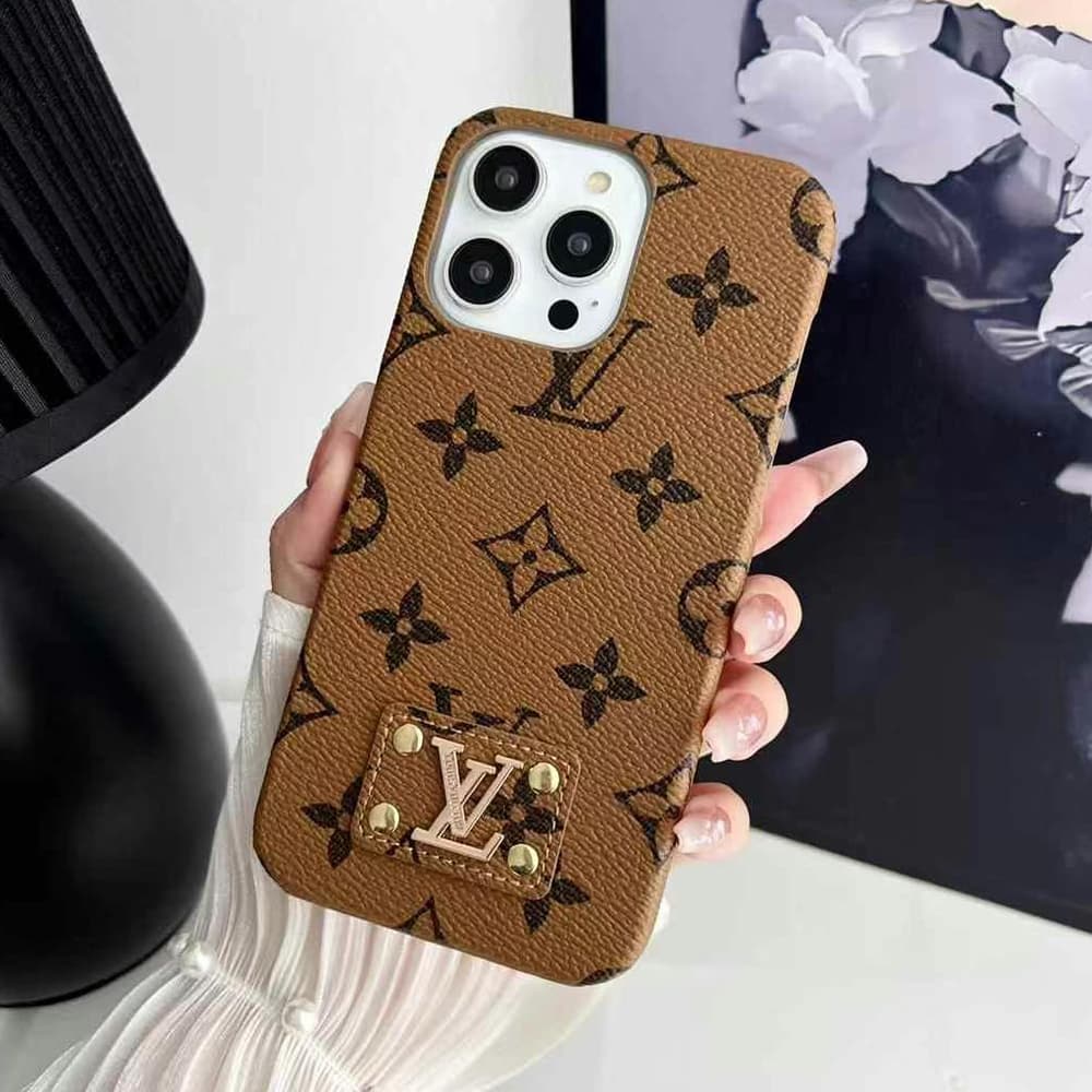 LV Monogram & Leather Patch & Metal Accent iPhone Case