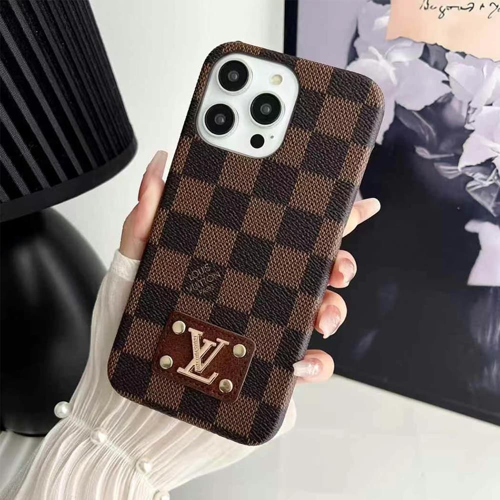 LV Monogram & Leather Patch & Metal Accent iPhone Case