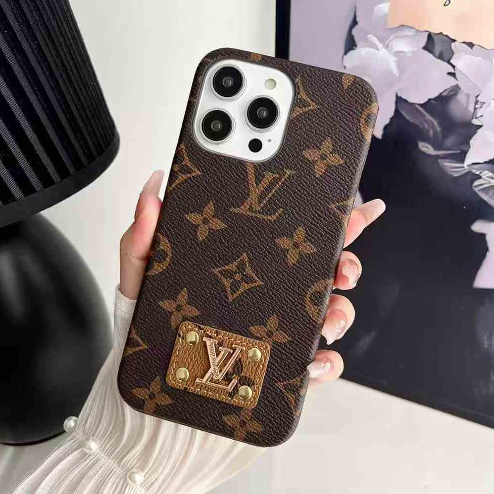 LV Monogram & Leather Patch & Metal Accent iPhone Case