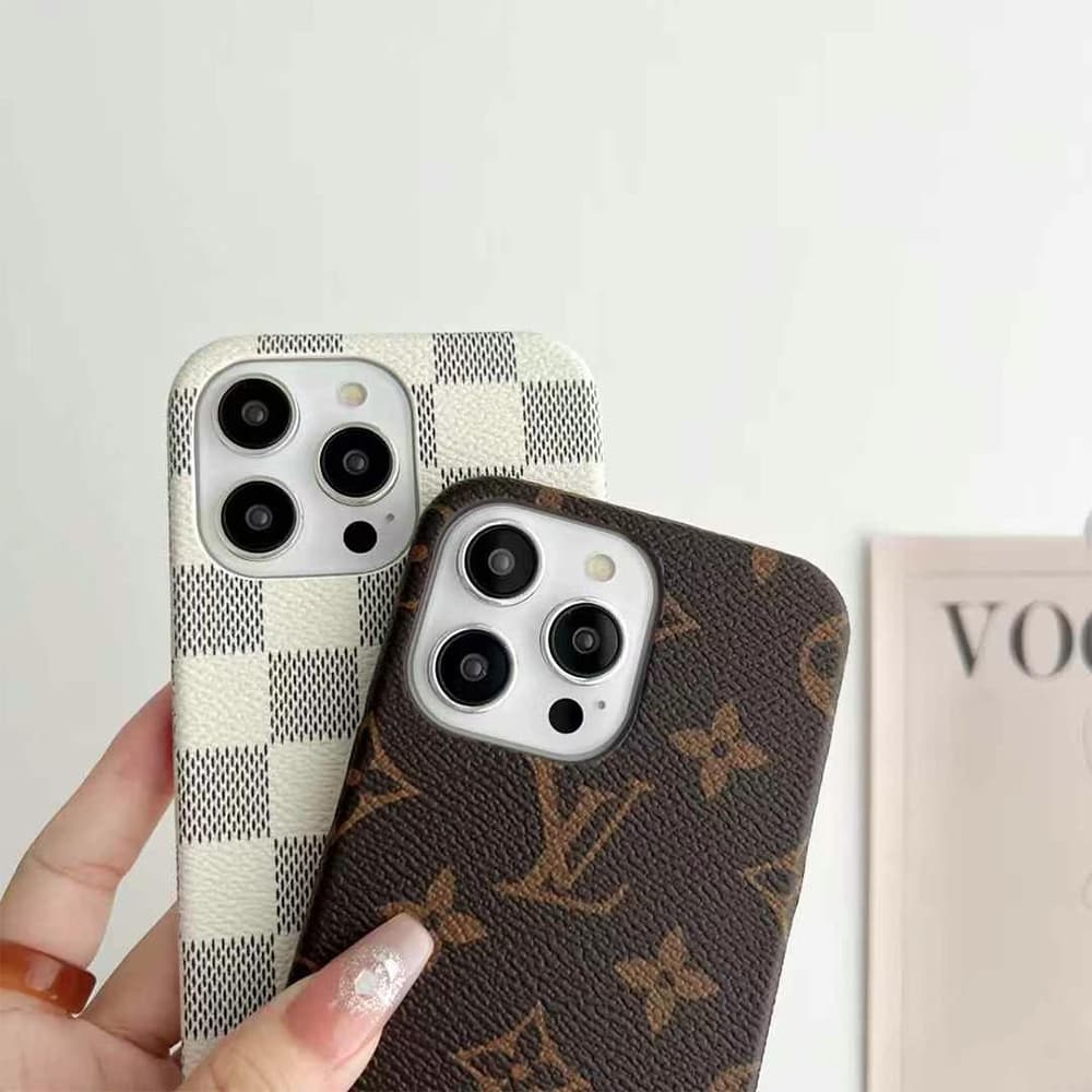 LV Monogram & Leather Patch & Metal Accent iPhone Case