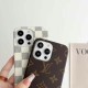 LV Monogram & Leather Patch & Metal Accent iPhone Case