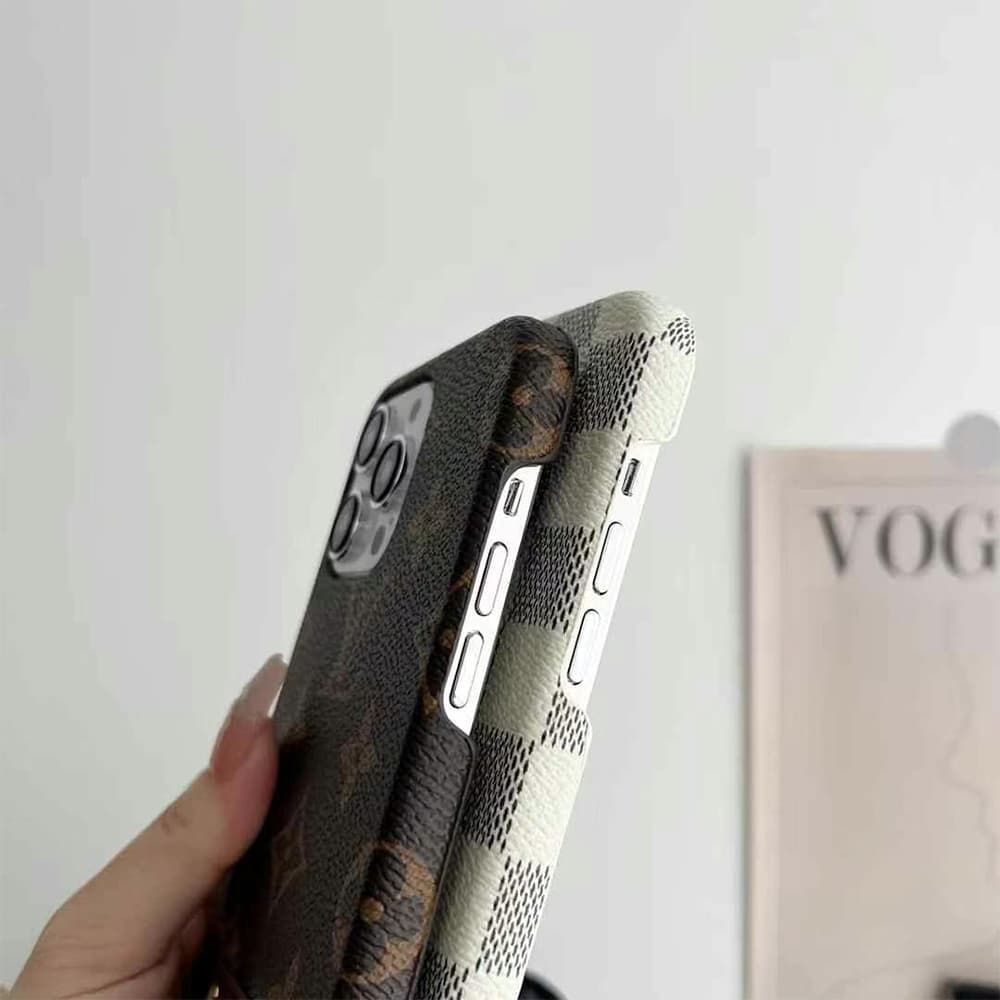LV Monogram & Leather Patch & Metal Accent iPhone Case