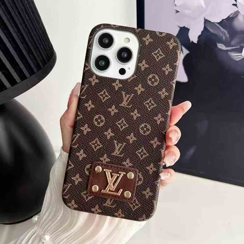 LV Monogram & Leather Patch & Metal Accent iPhone Case