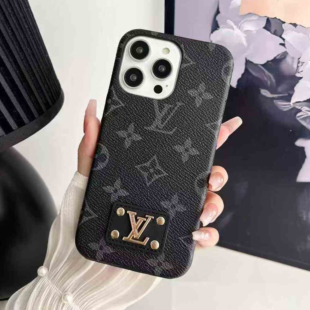 LV Monogram & Leather Patch & Metal Accent iPhone Case