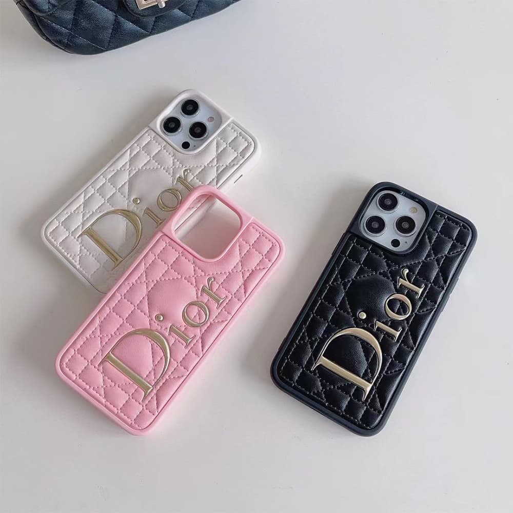 Dior Quilted Pattern with Metallic Logo iPhone Case