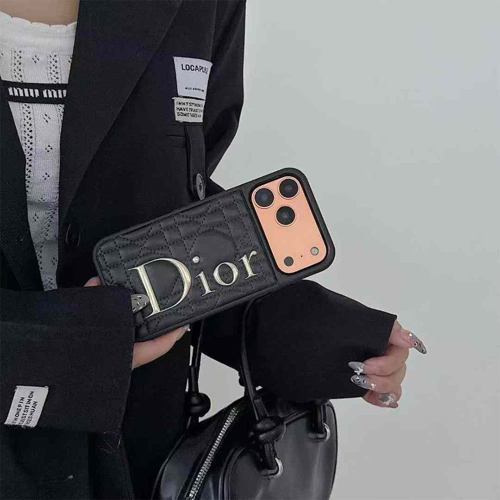 Dior Quilted Pattern with Metallic Logo iPhone Case