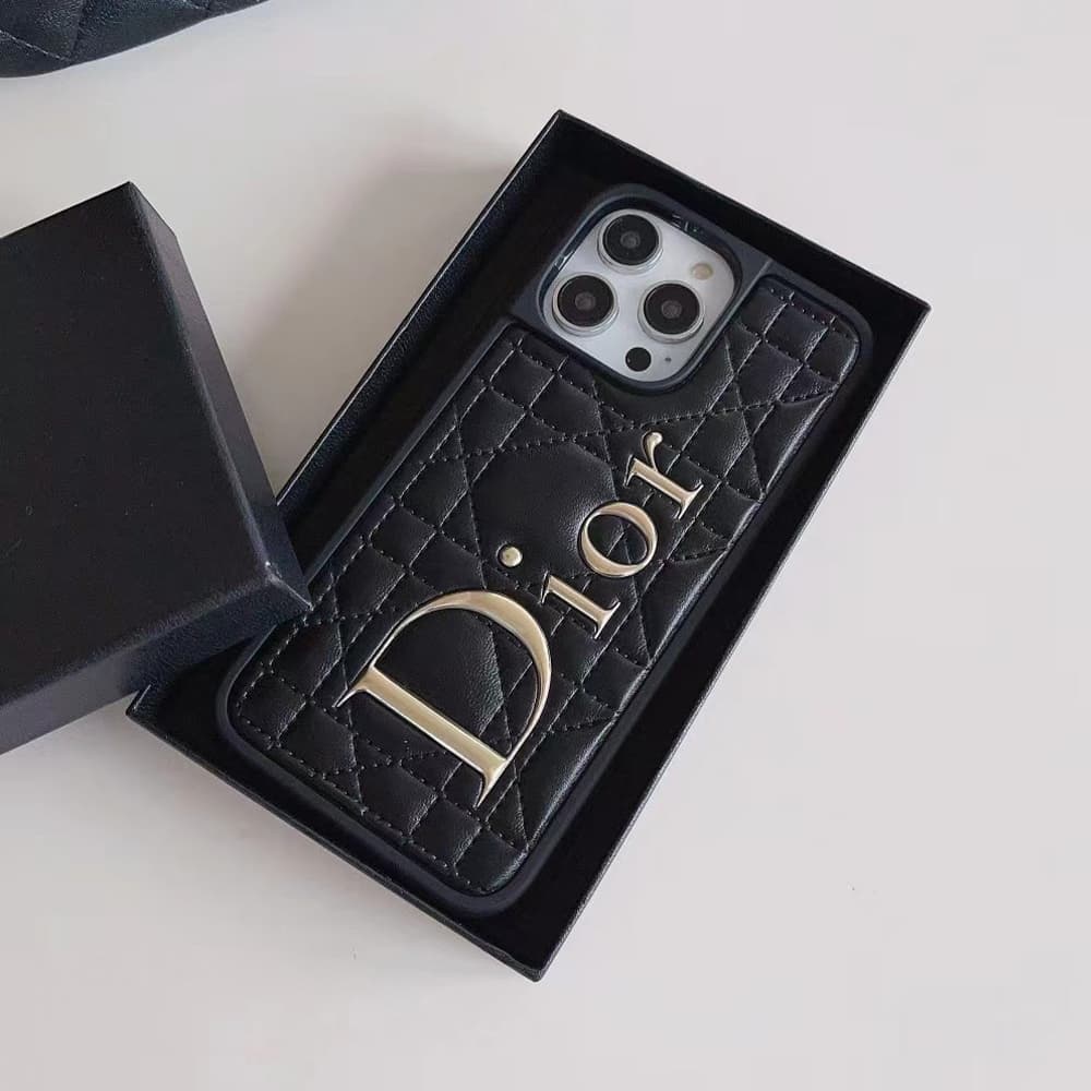 Dior Quilted Pattern with Metallic Logo iPhone Case