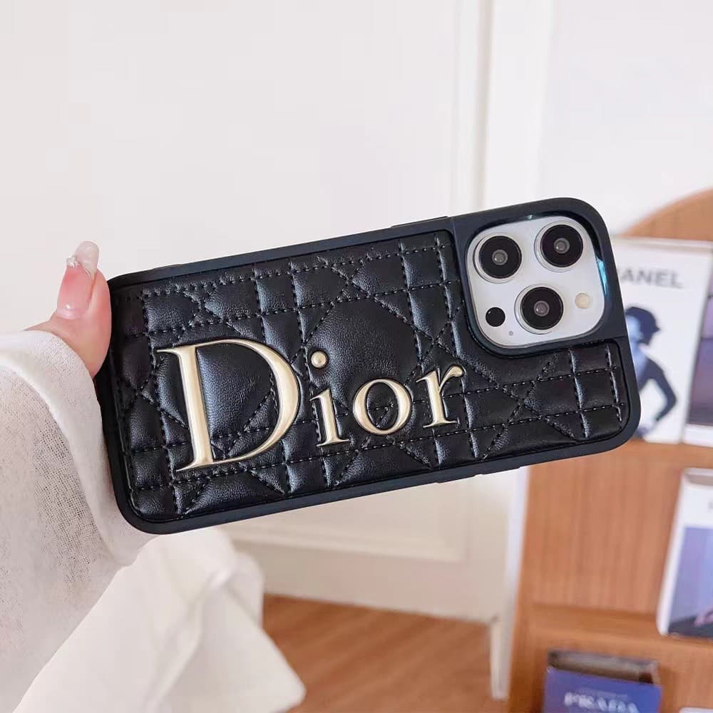 Dior Quilted Pattern with Metallic Logo iPhone Case
