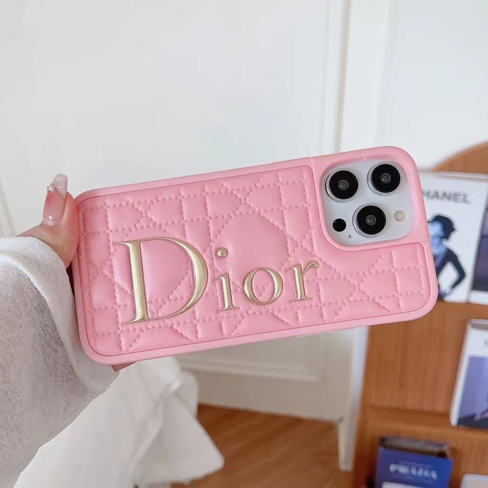 Dior Quilted Pattern with Metallic Logo iPhone Case