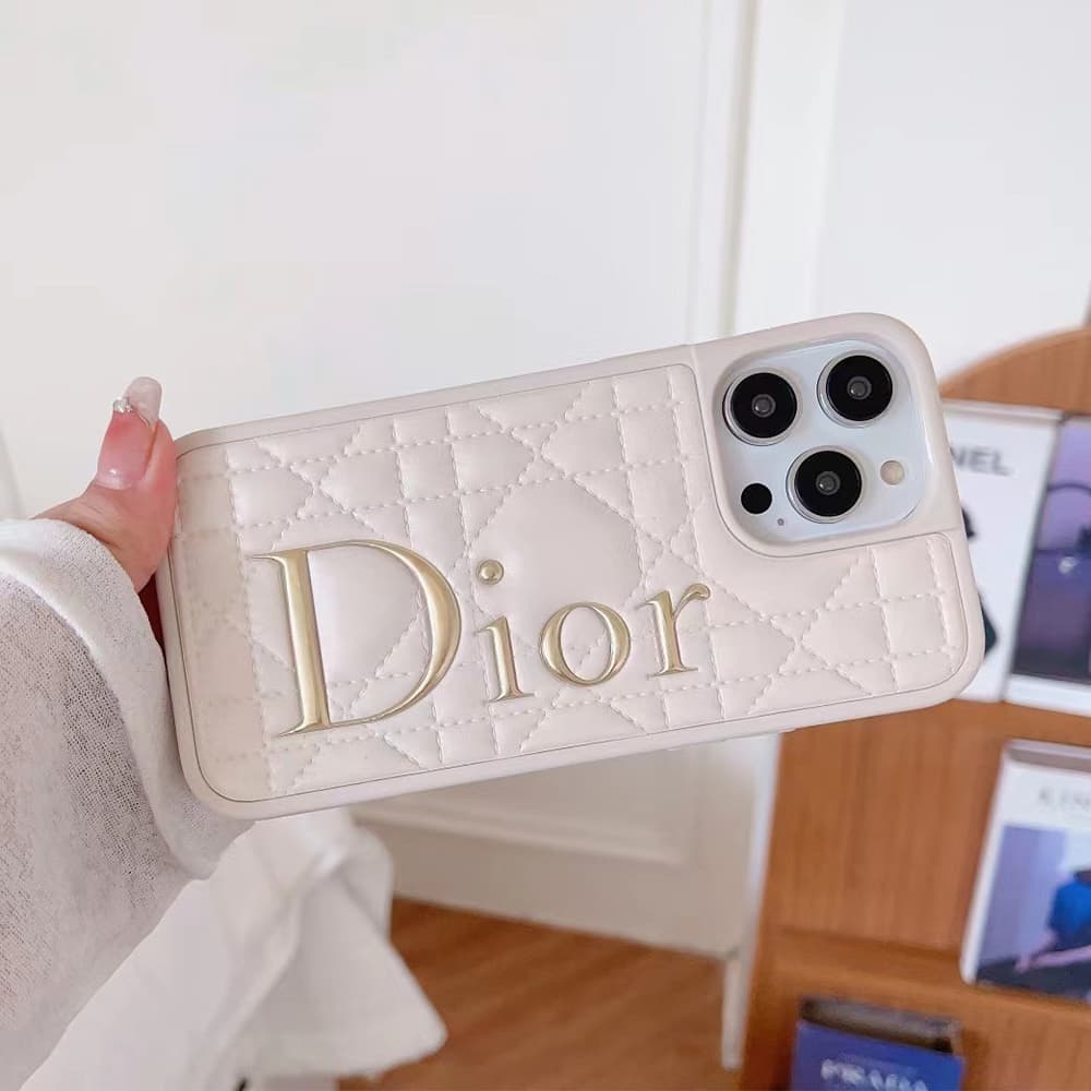 Dior Quilted Pattern with Metallic Logo iPhone Case