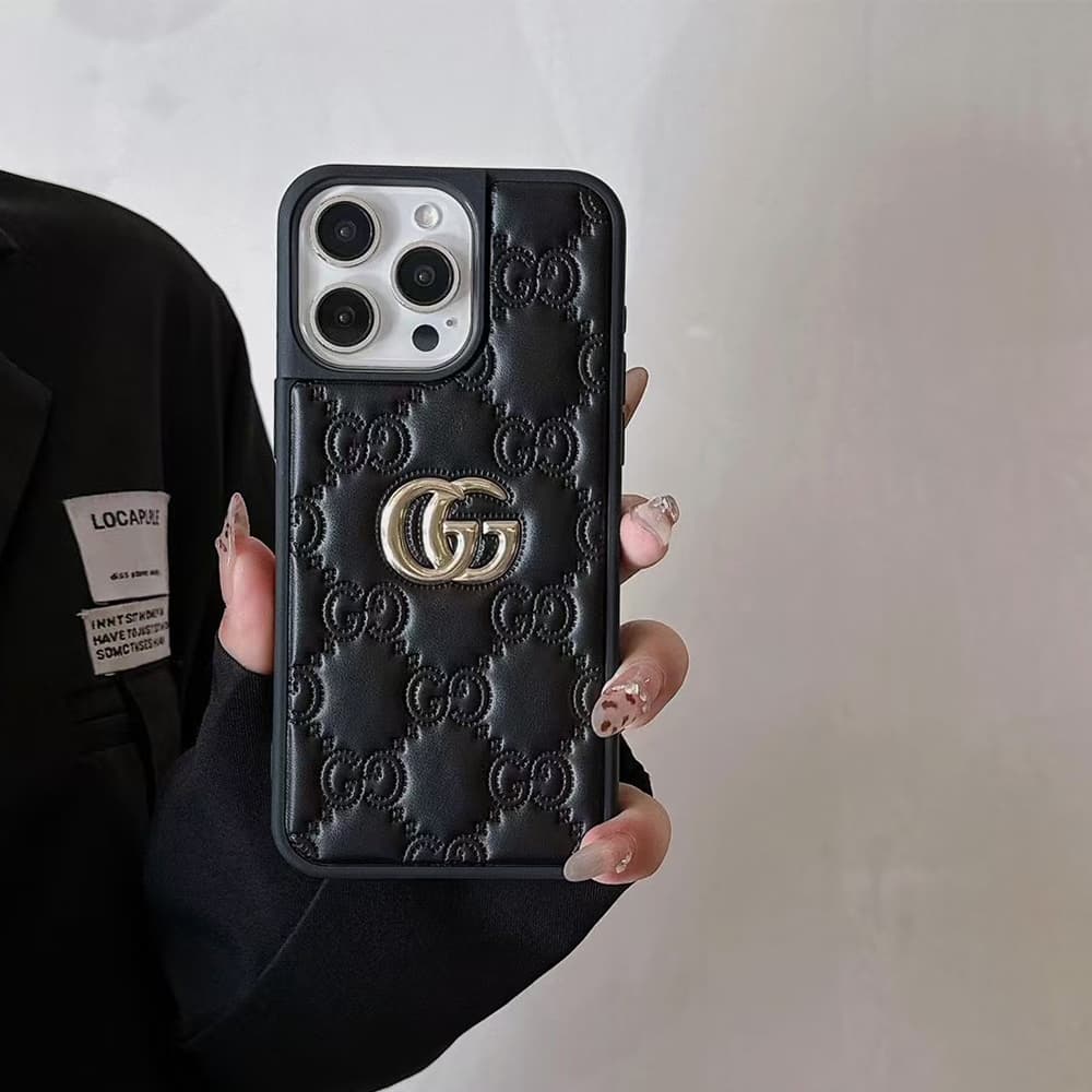Gucci GG Supreme Pattern with Gold Logo iPhone Case