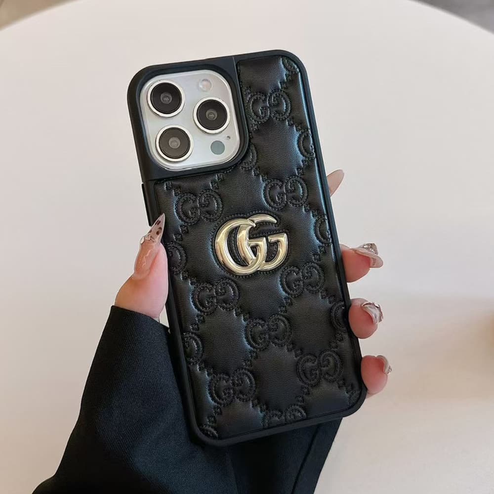 Gucci GG Supreme Pattern with Gold Logo iPhone Case