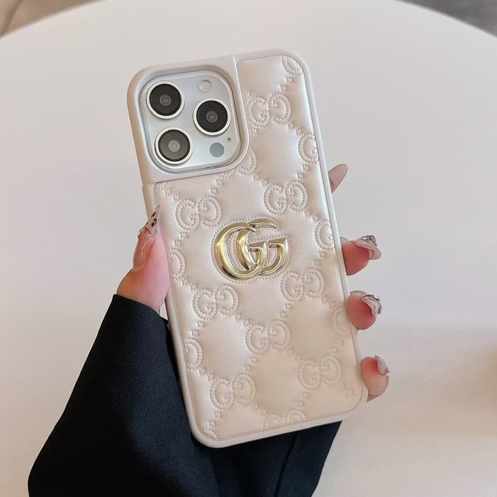 Gucci GG Supreme Pattern with Gold Logo iPhone Case