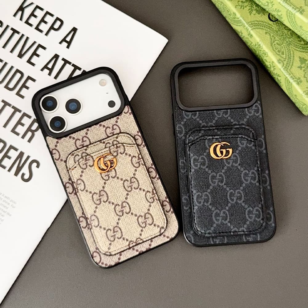 Gucci Card Holder iPhone Case - GG Supreme Pattern & Metal Logo