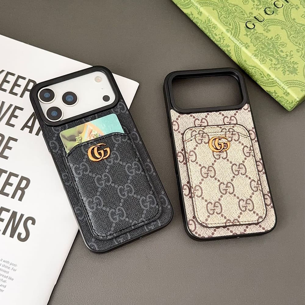 Gucci Card Holder iPhone Case - GG Supreme Pattern & Metal Logo