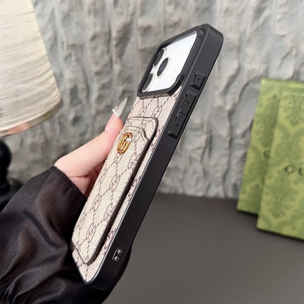 Gucci Card Holder iPhone Case - GG Supreme Pattern & Metal Logo