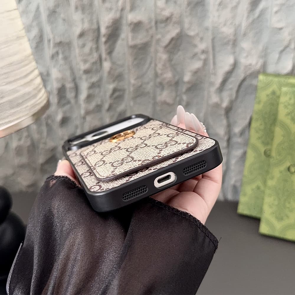 Gucci Card Holder iPhone Case - GG Supreme Pattern & Metal Logo