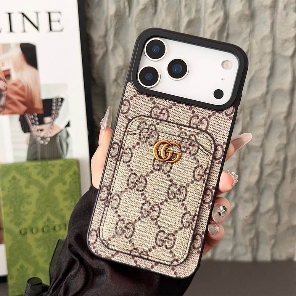 Gucci Card Holder iPhone Case - GG Supreme Pattern & Metal Logo