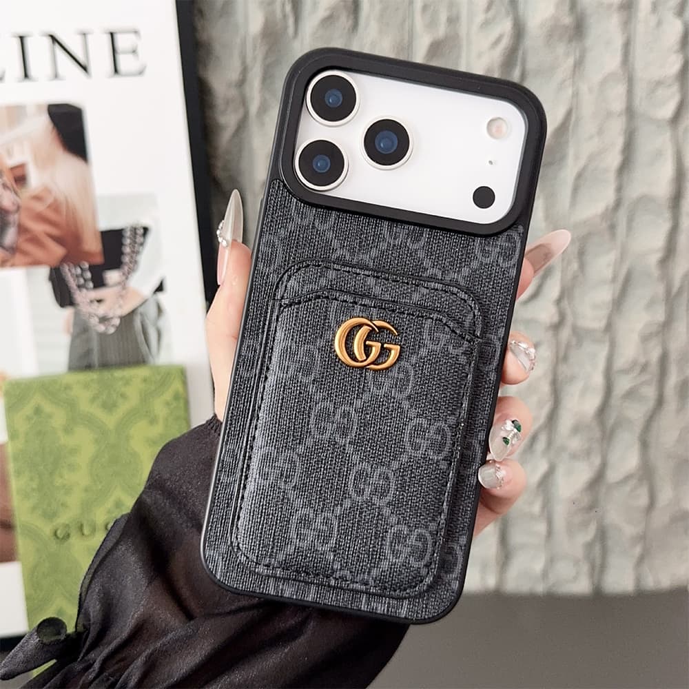 Gucci Card Holder iPhone Case - GG Supreme Pattern & Metal Logo