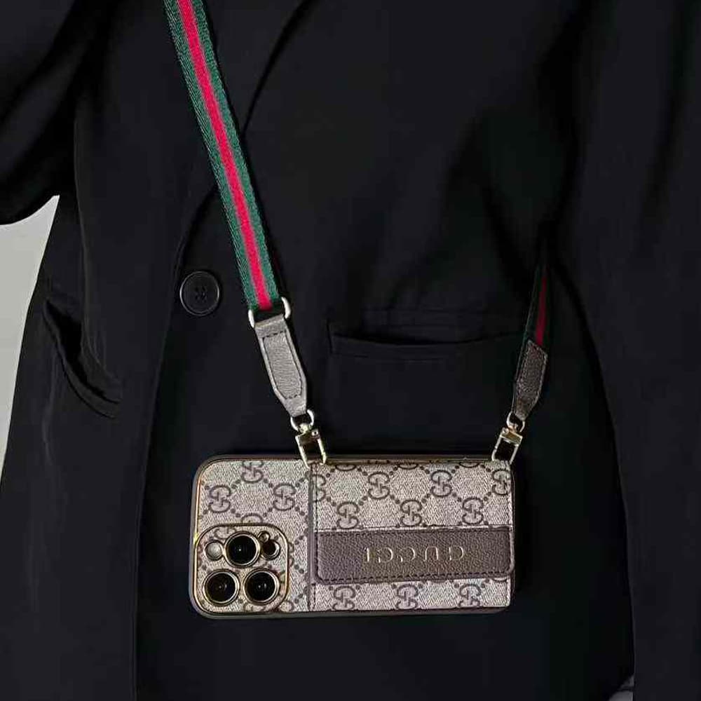 LV & Gucci Accordion Card Holder iPhone Case with Detachable Strap