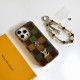 Louis Vuitton Crystal LV Logo & Beaded Chain, Colorful Checker Design iPhone Case