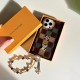 Louis Vuitton Crystal LV Logo & Beaded Chain, Colorful Checker Design iPhone Case