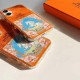 Hermès Orange Glitter with Horse & Floral Design iPhone Case - HERMÈS PARIS Branded